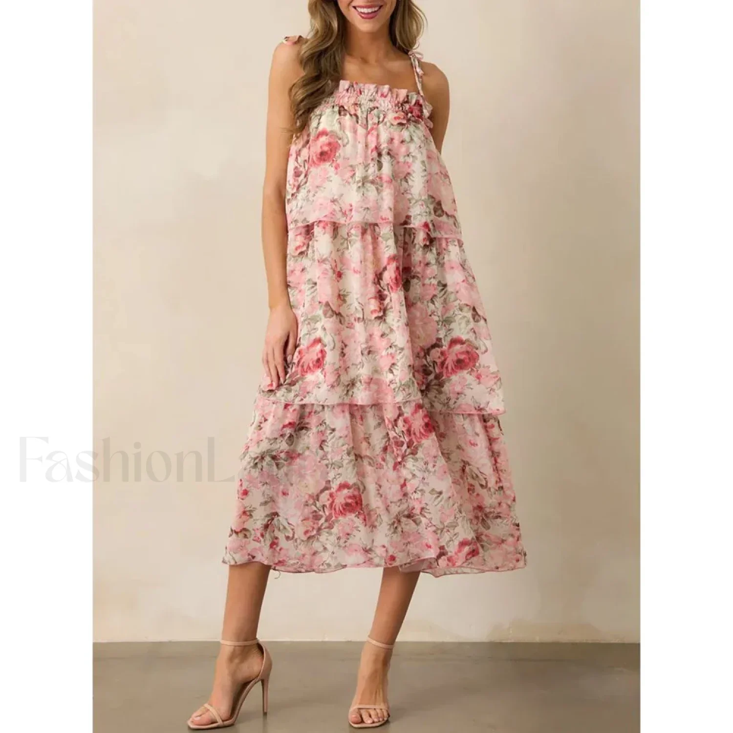 Tiered Lace-Up Cami Midi Dress - Image 2