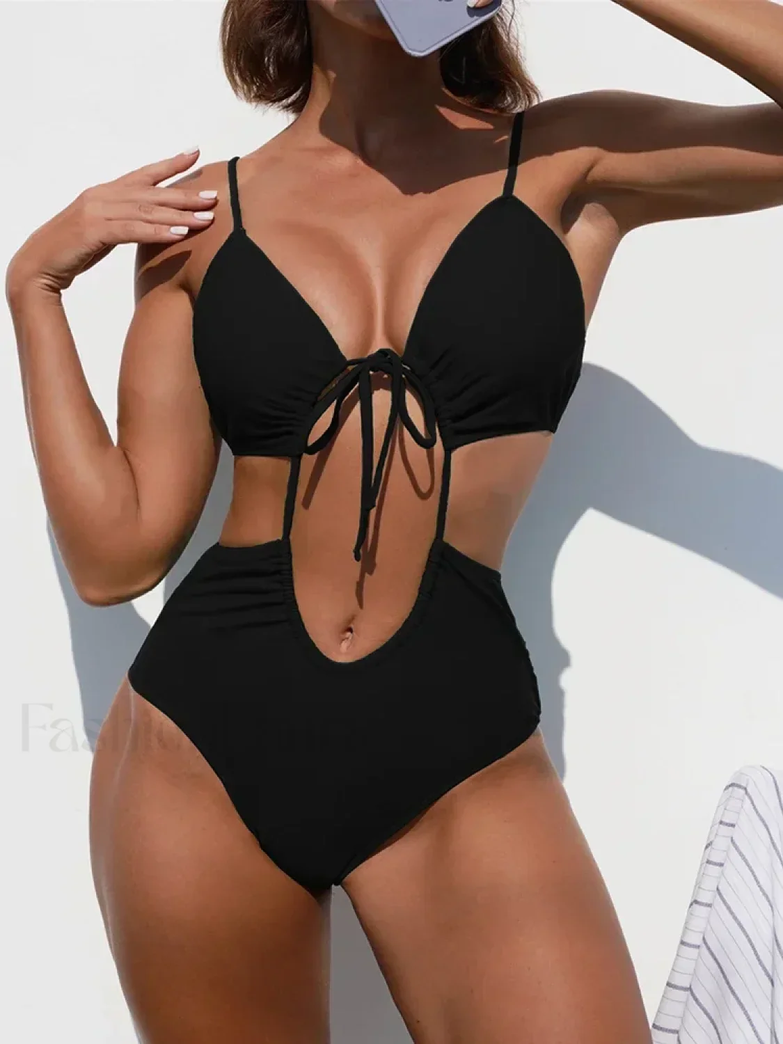 Tummy Cut Out Lace Up One Piece - Image 8