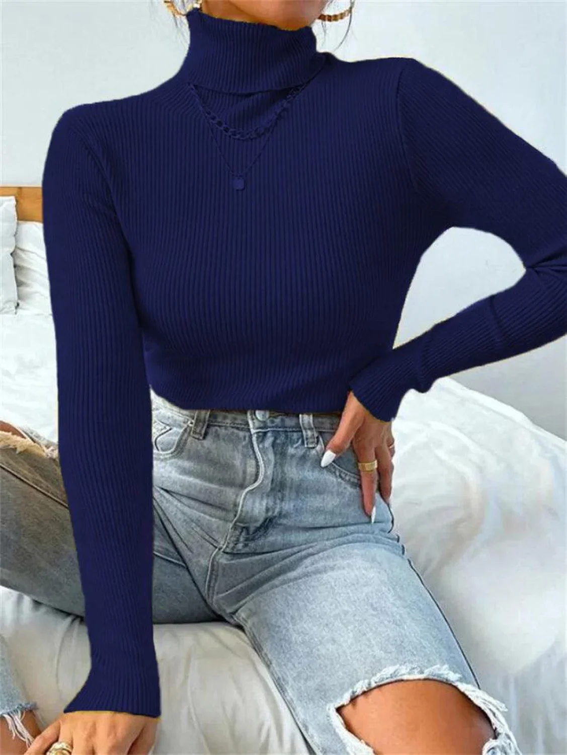 Turtleneck Ribbed Knit Sweater - Image 15