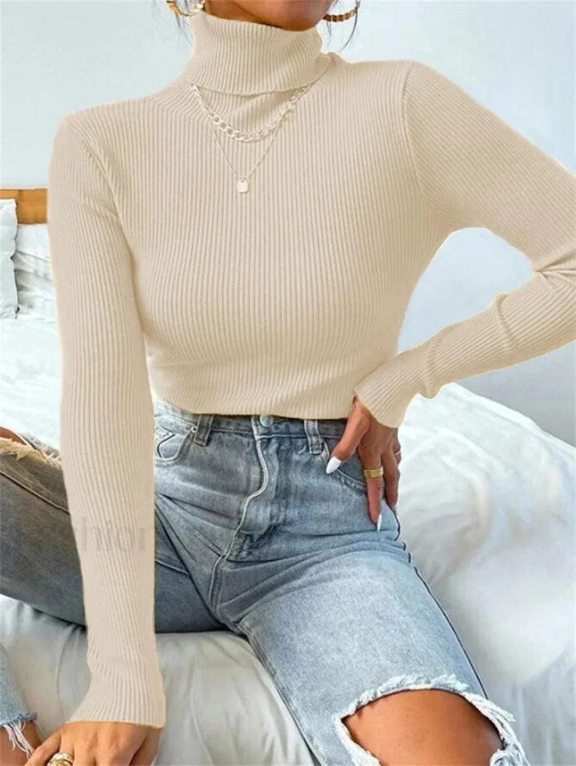 Turtleneck Ribbed Knit Sweater - Image 16