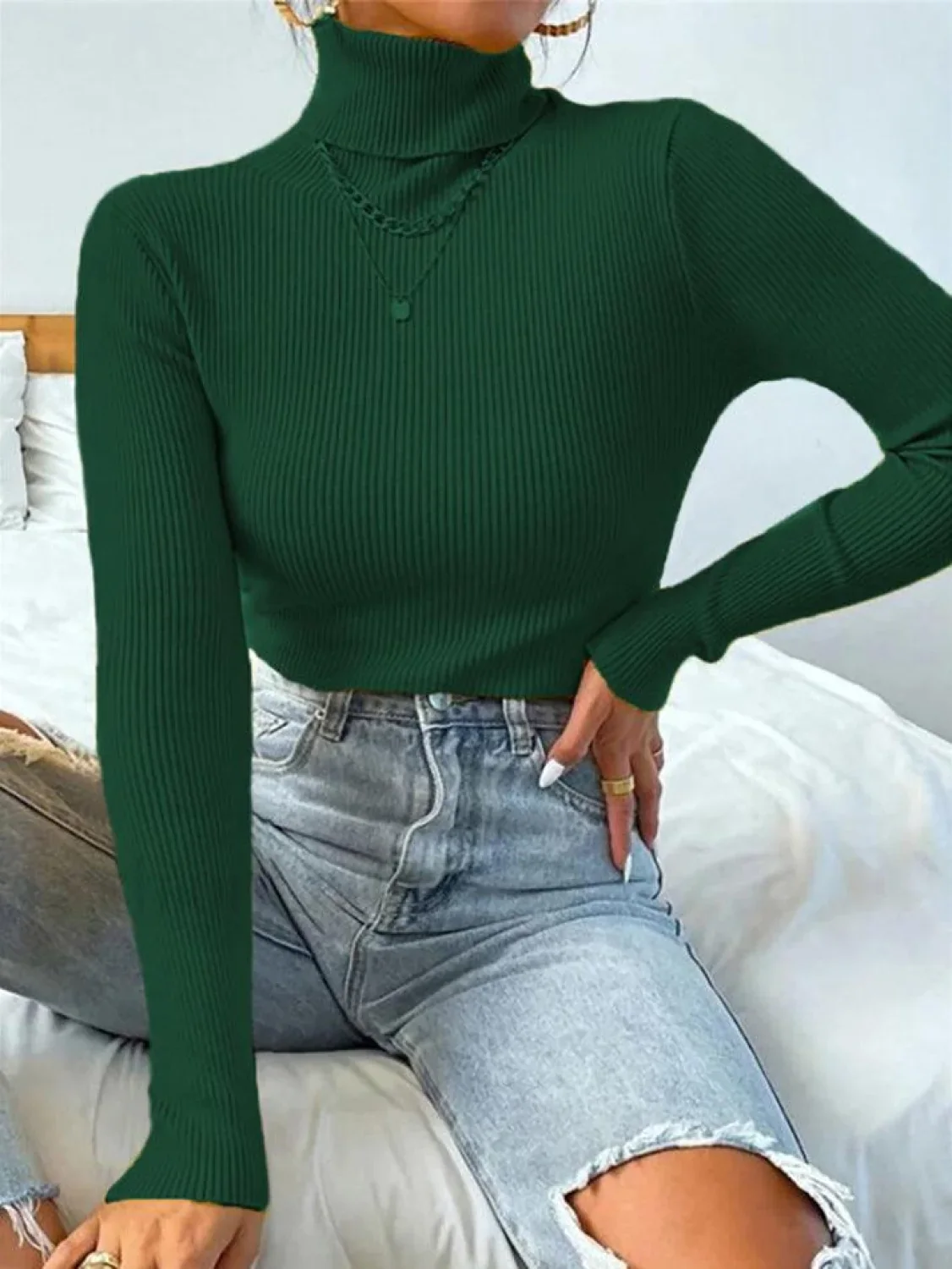 Turtleneck Ribbed Knit Sweater - Image 28