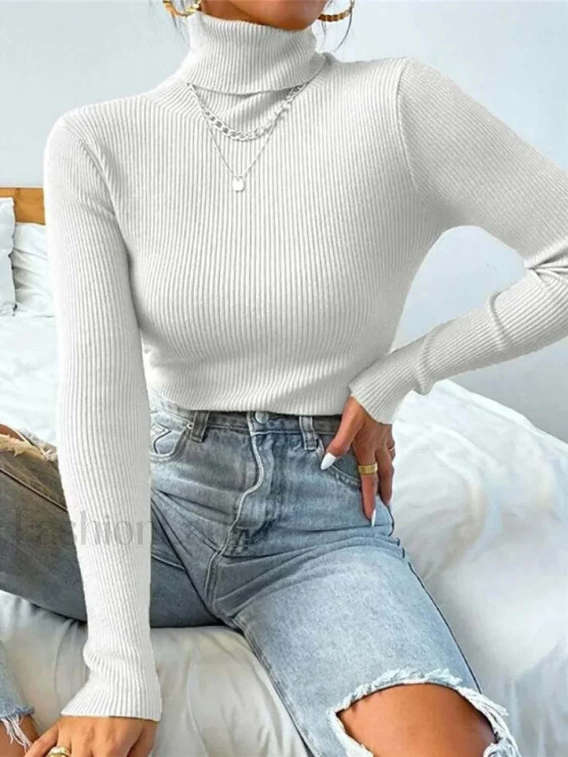 Turtleneck Ribbed Knit Sweater - Image 3