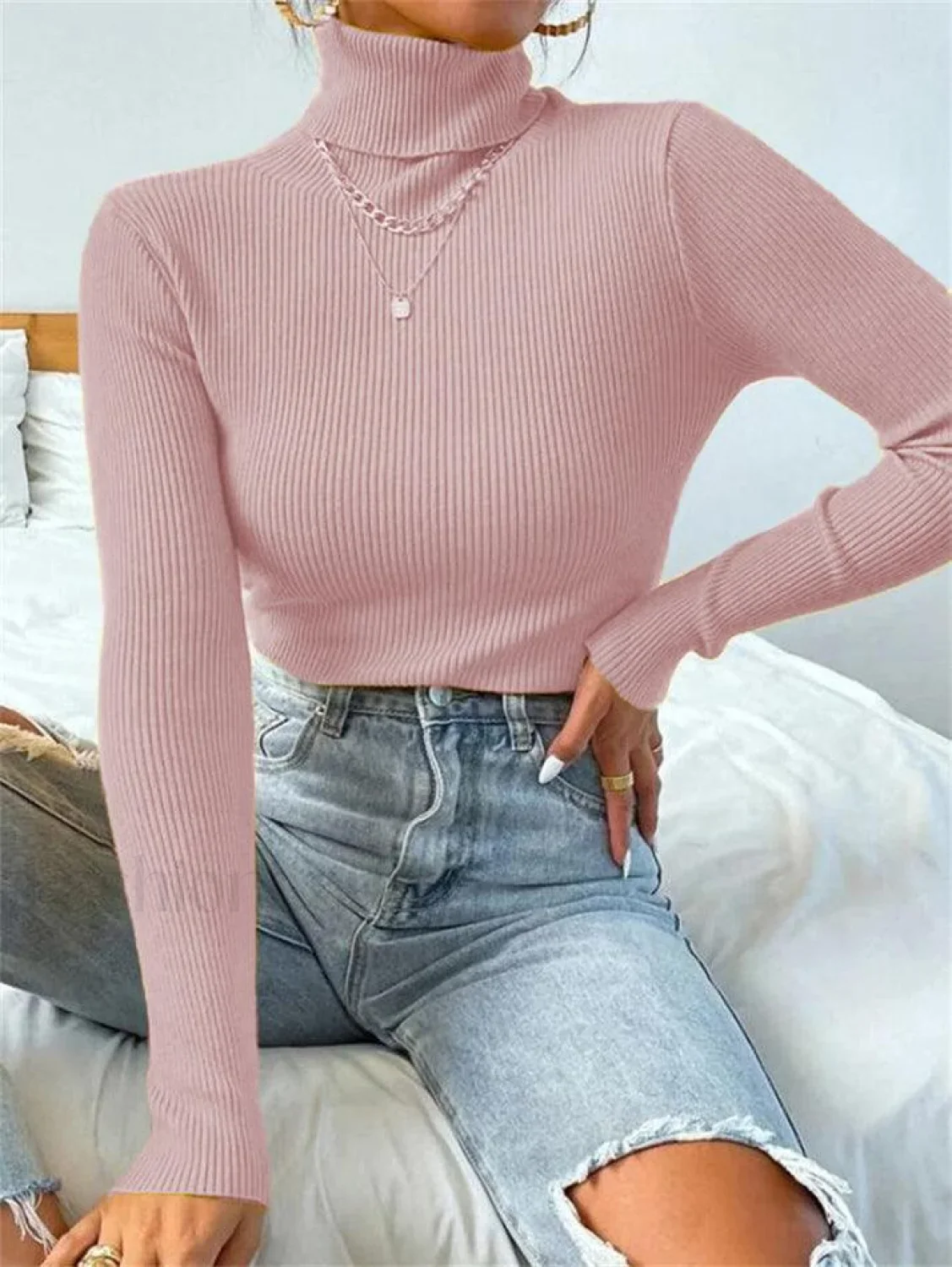 Turtleneck Ribbed Knit Sweater - Image 31