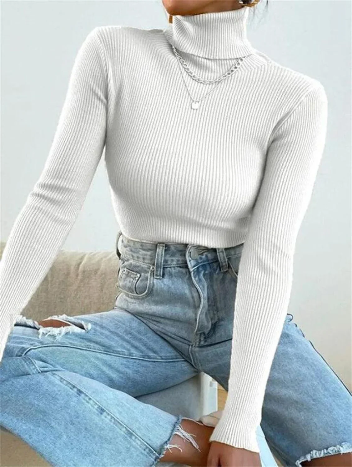 Turtleneck Ribbed Knit Sweater - Image 39