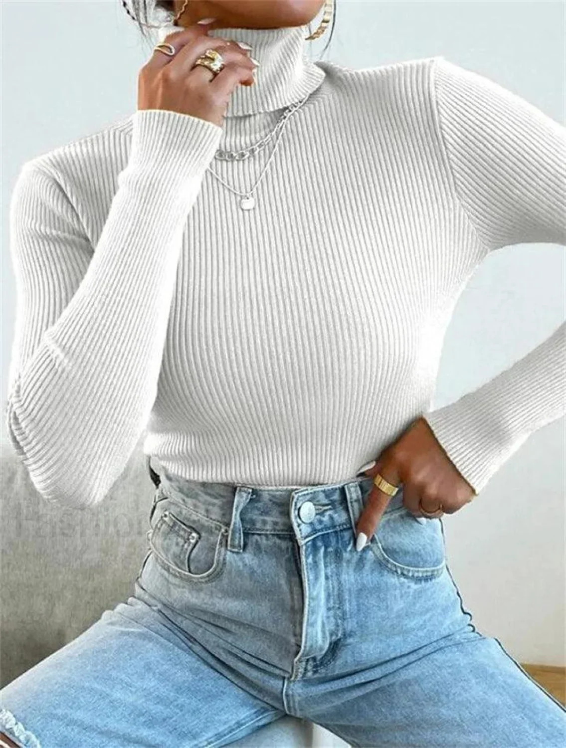 Turtleneck Ribbed Knit Sweater - Image 41