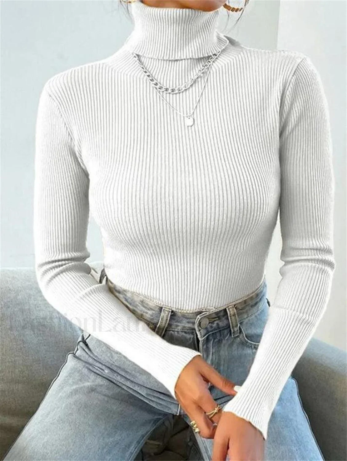 Turtleneck Ribbed Knit Sweater - Image 42