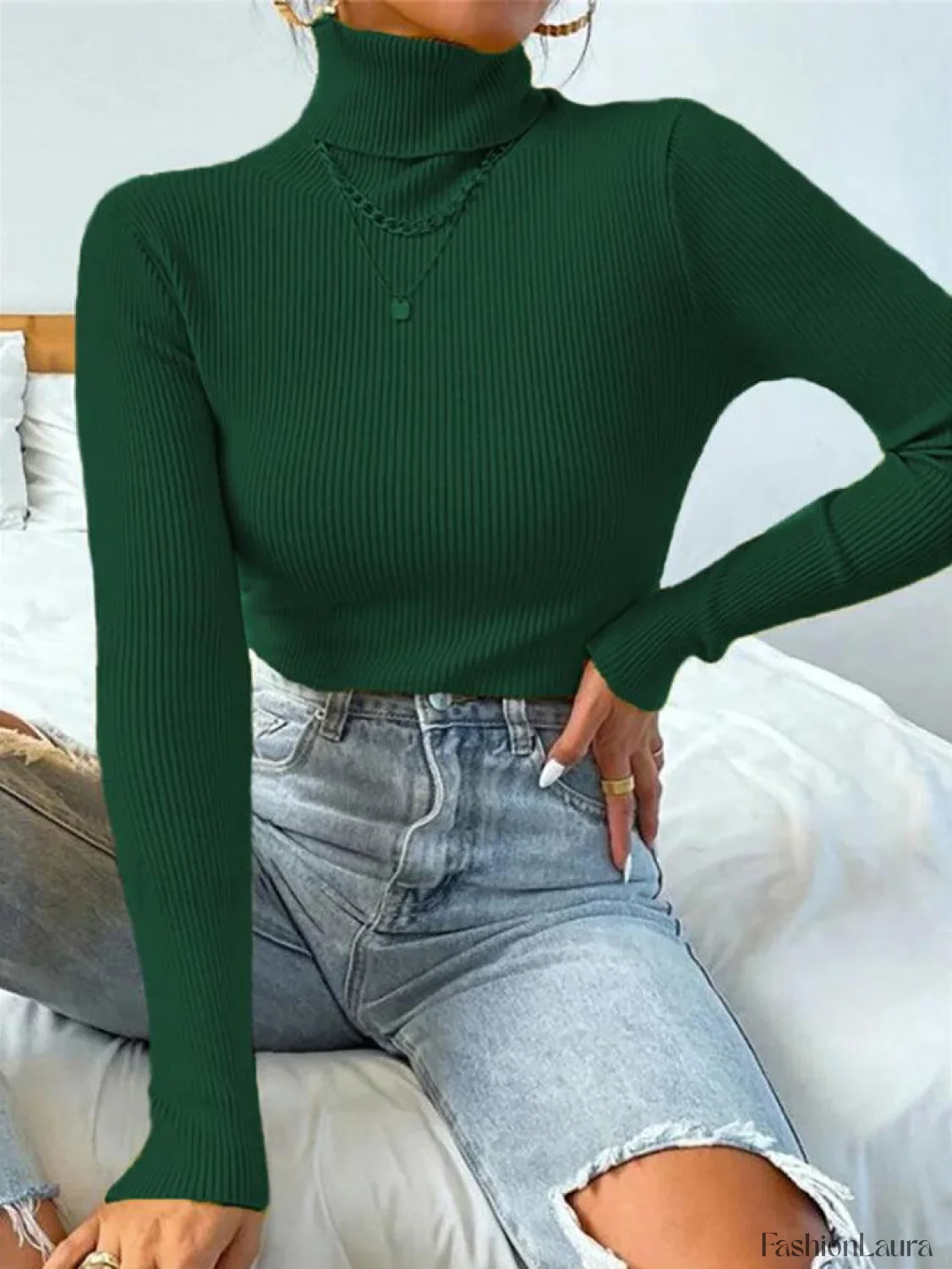 Turtleneck Ribbed Knit Sweater - Image 44