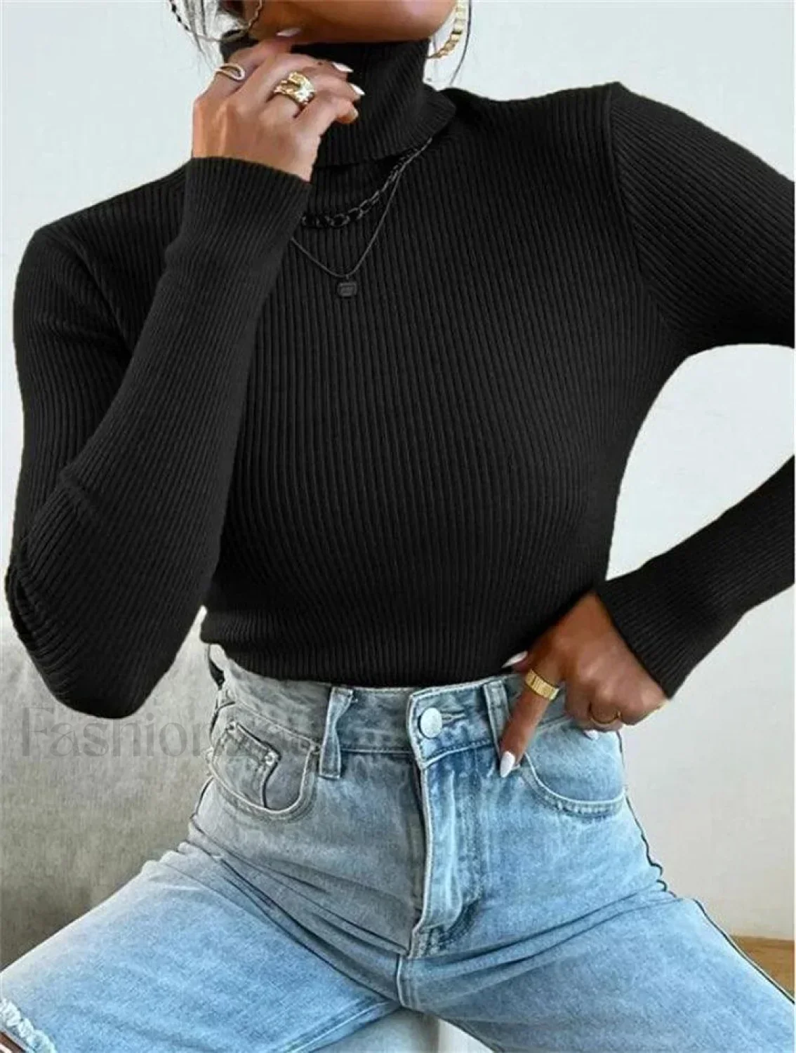 Turtleneck Ribbed Knit Sweater - Image 7