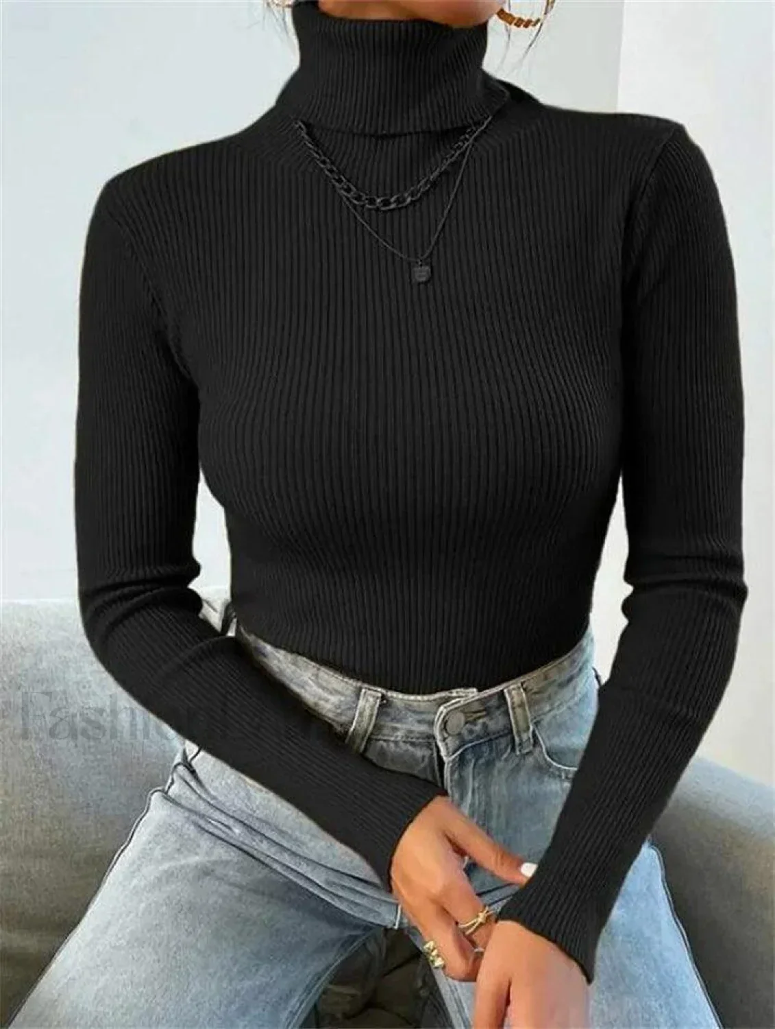 Turtleneck Ribbed Knit Sweater - Image 8