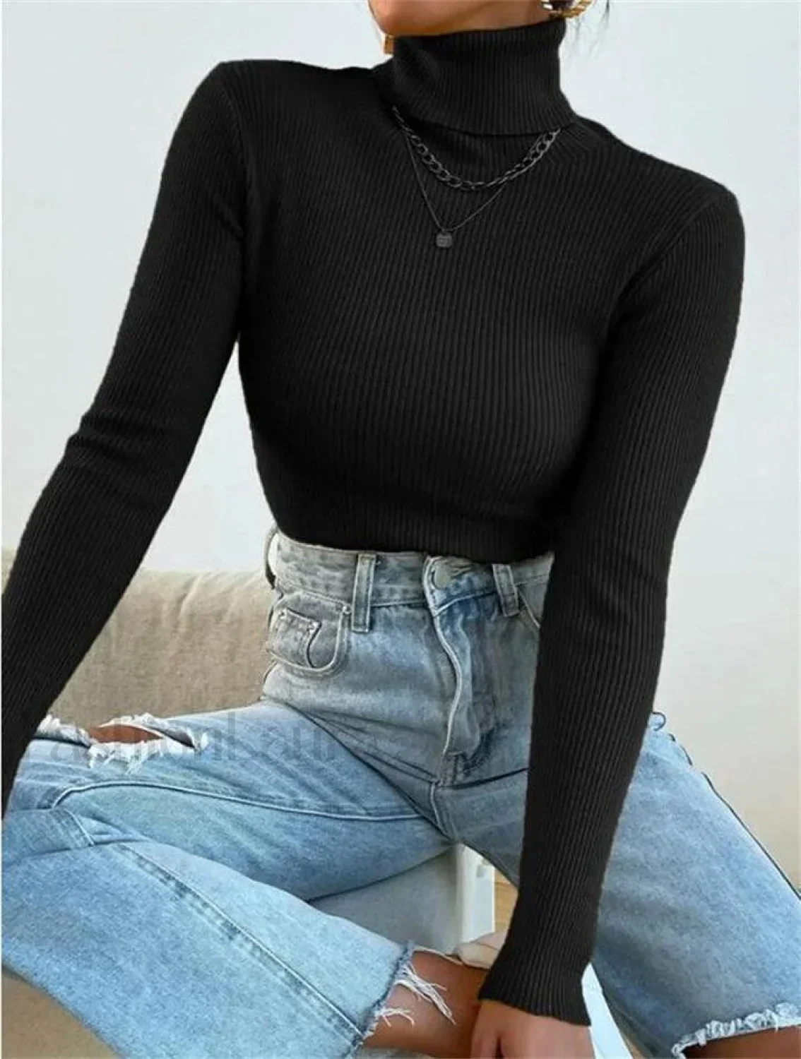 Turtleneck Ribbed Knit Sweater - Image 9