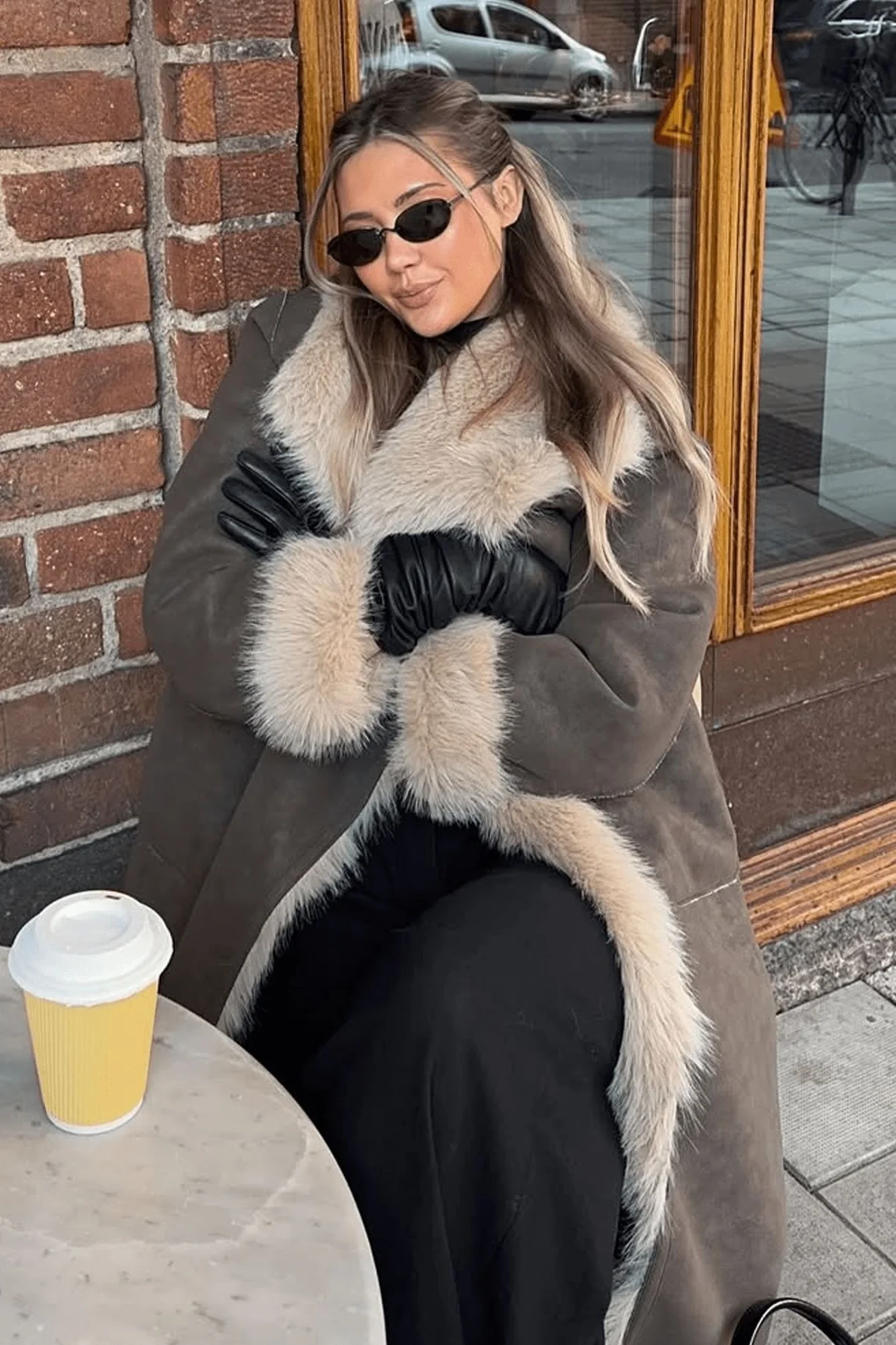 Two Sided Long Faux Fur Overcoat - Image 2