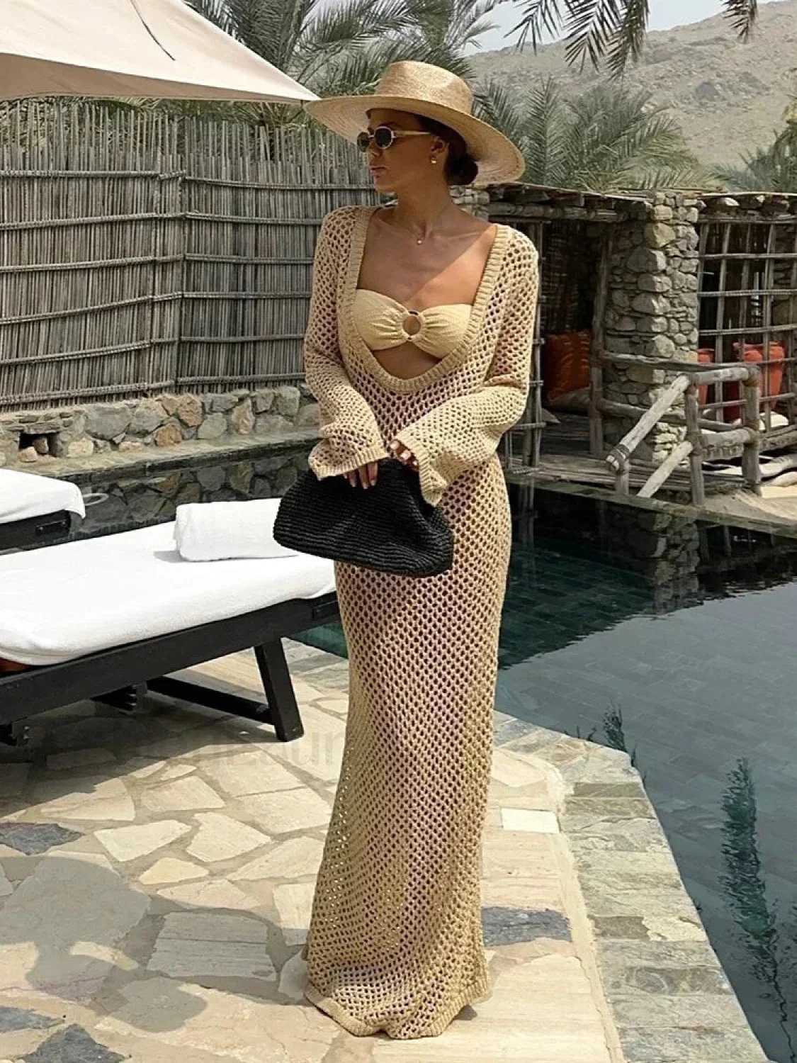 U Neck Bell Sleeve Cover Up