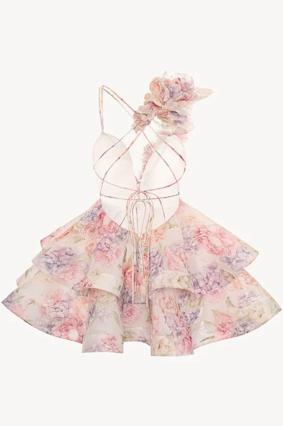 V Neck Backless Strap Slim Floral Dress - Image 11