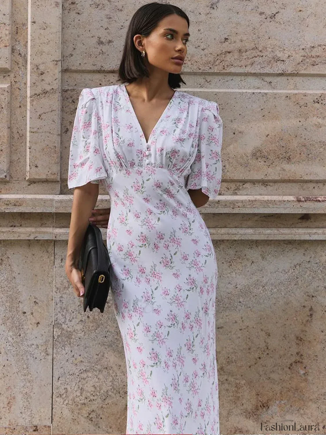 V-Neck Contrast Floral Dress - Image 8