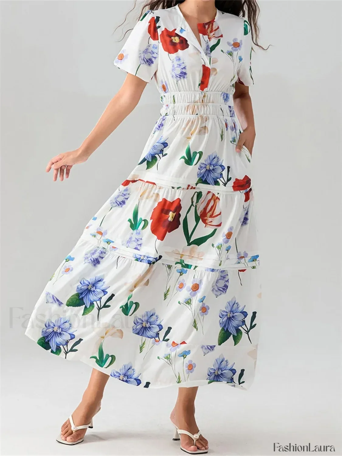 V Neck Flare Sleeve Pocket Maxi Dress - Image 13
