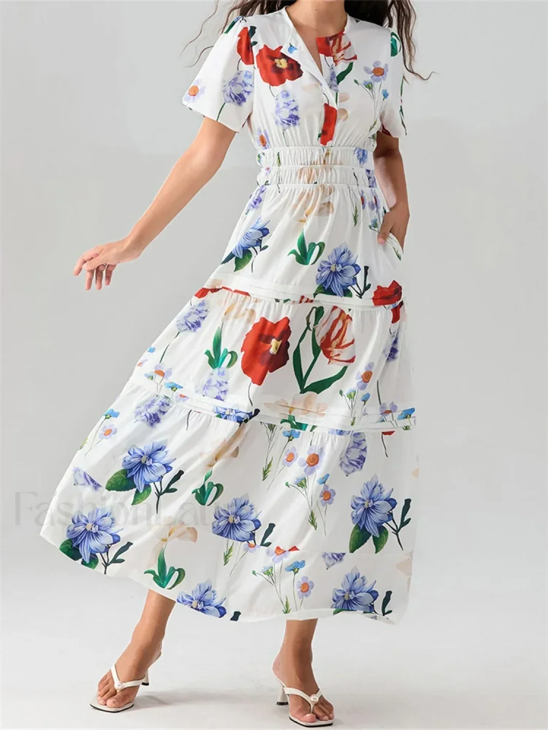 V Neck Flare Sleeve Pocket Maxi Dress - Image 7