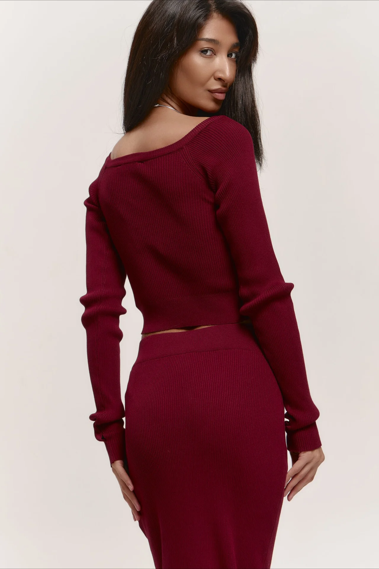 V-Neck Knit Crop Top Sweater Dress - Image 2