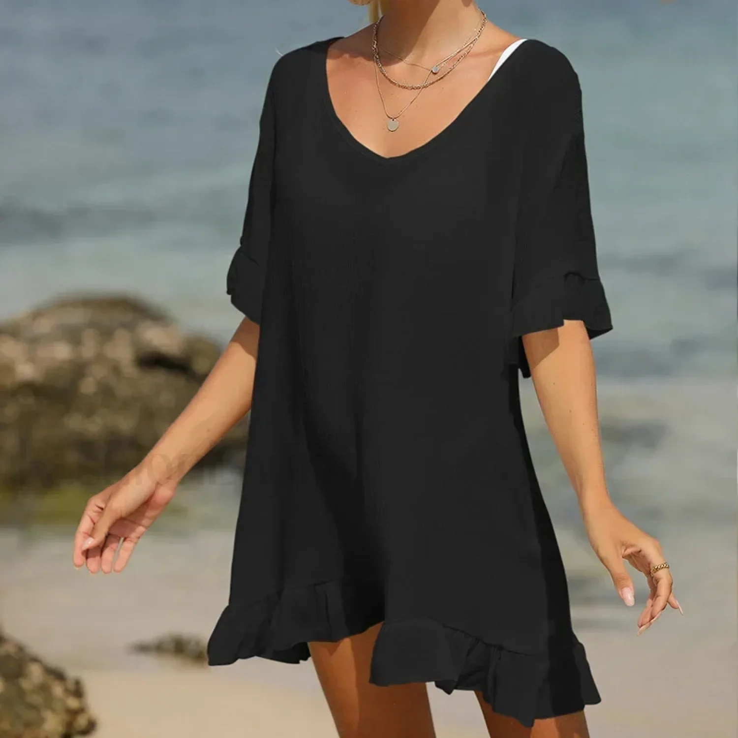 V-Neck Lotus Leaf Swing Cover Up - Image 7
