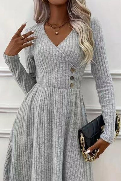 V-Neck Patchwork Sweater Dress - Image 2