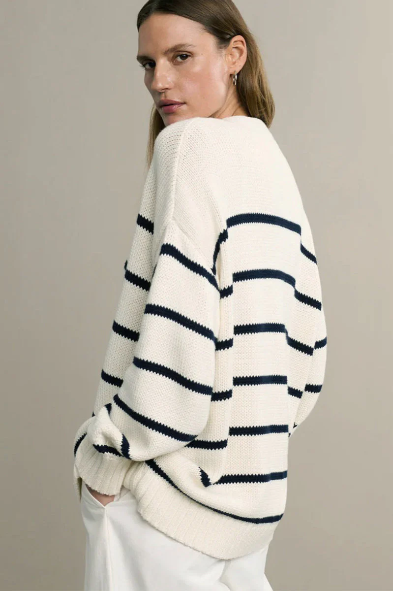 V-Neck Striped Cotton Sweater - Image 29