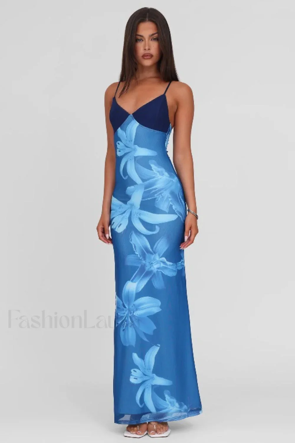 V-Neck Tie-Dye Mesh Patchwork Maxi Dress - Image 12