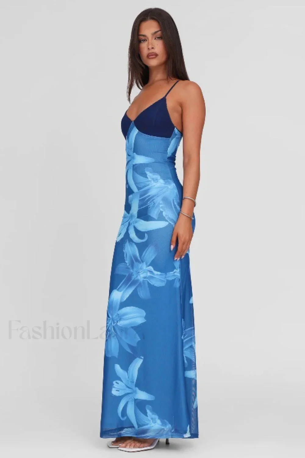 V-Neck Tie-Dye Mesh Patchwork Maxi Dress - Image 7