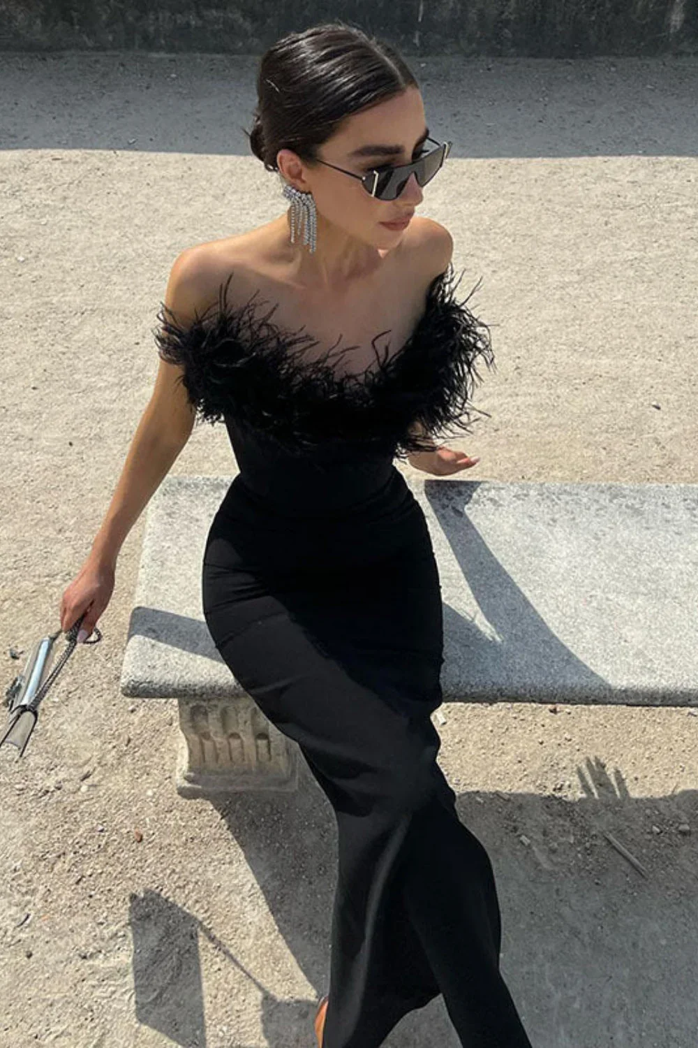 V-Neck Tube Top Fishtail Fluffy Maxi Dress - Image 2