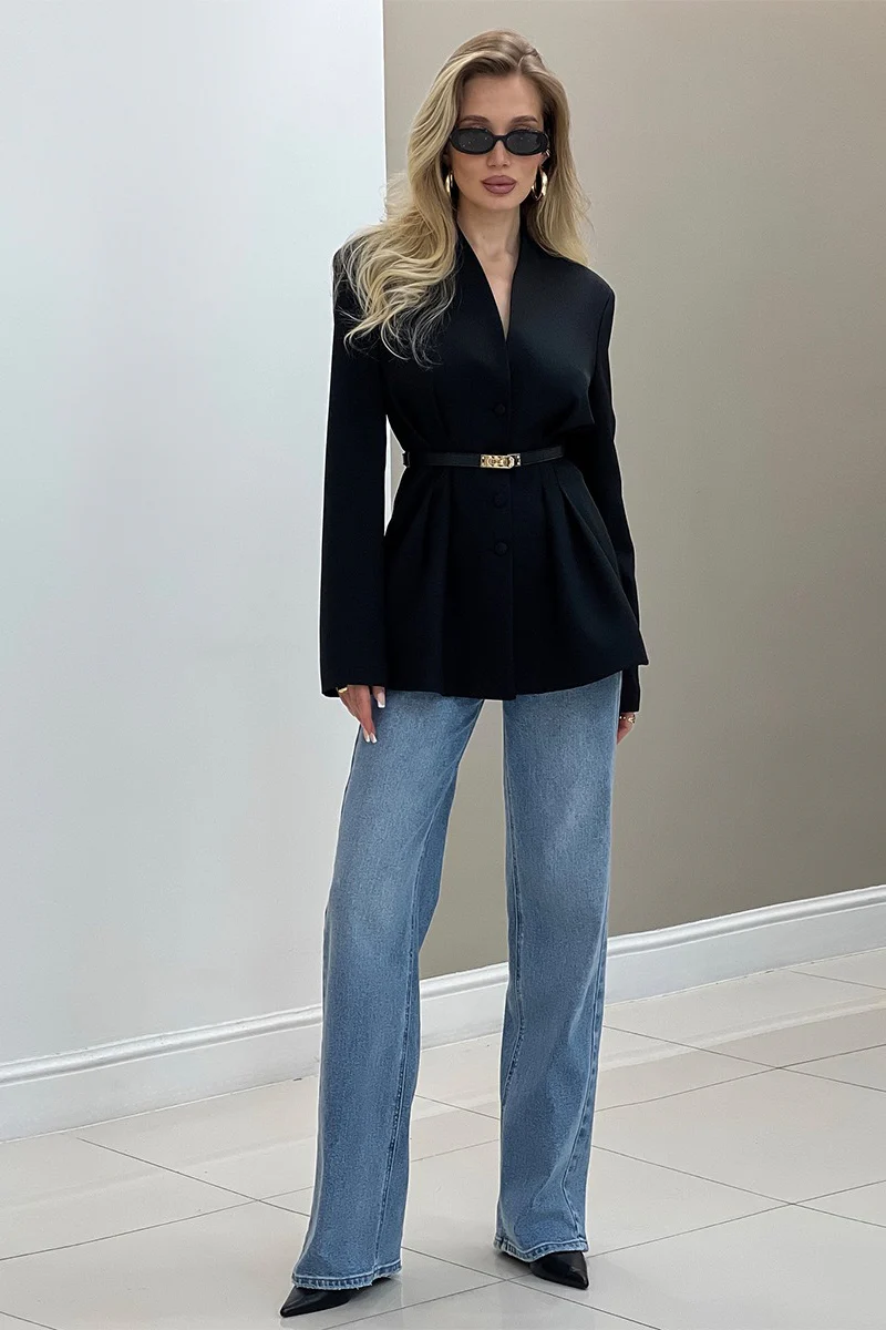 V Neck Waist Detail Blazer - Image 13