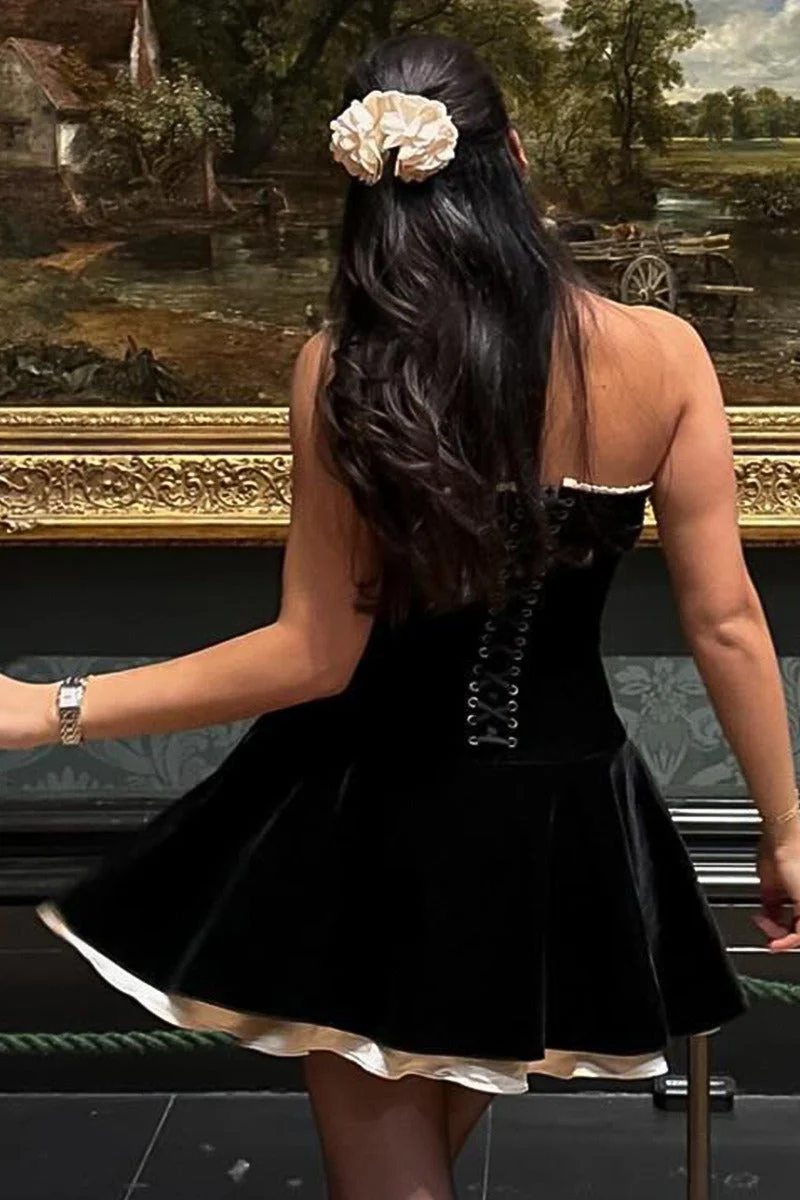 Velvet Bustier A-line Cocktail Dress - Image 3