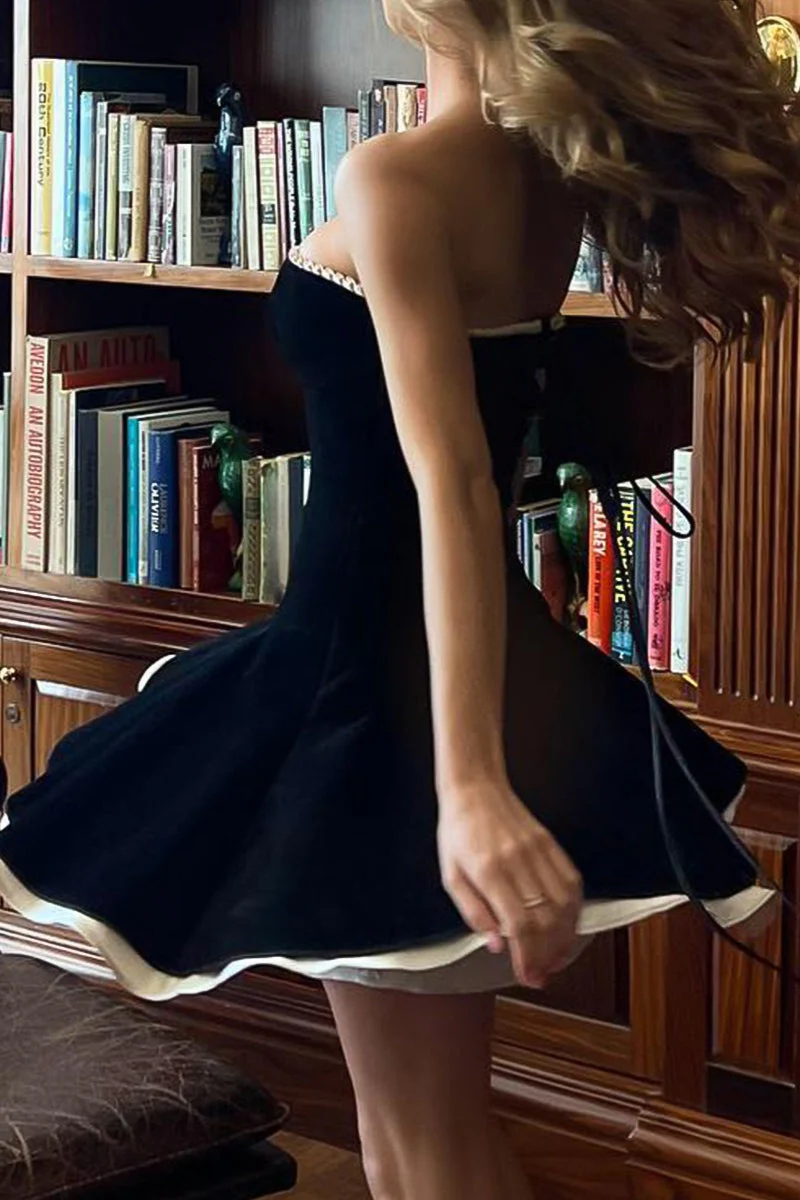 Velvet Bustier A-line Cocktail Dress - Image 4