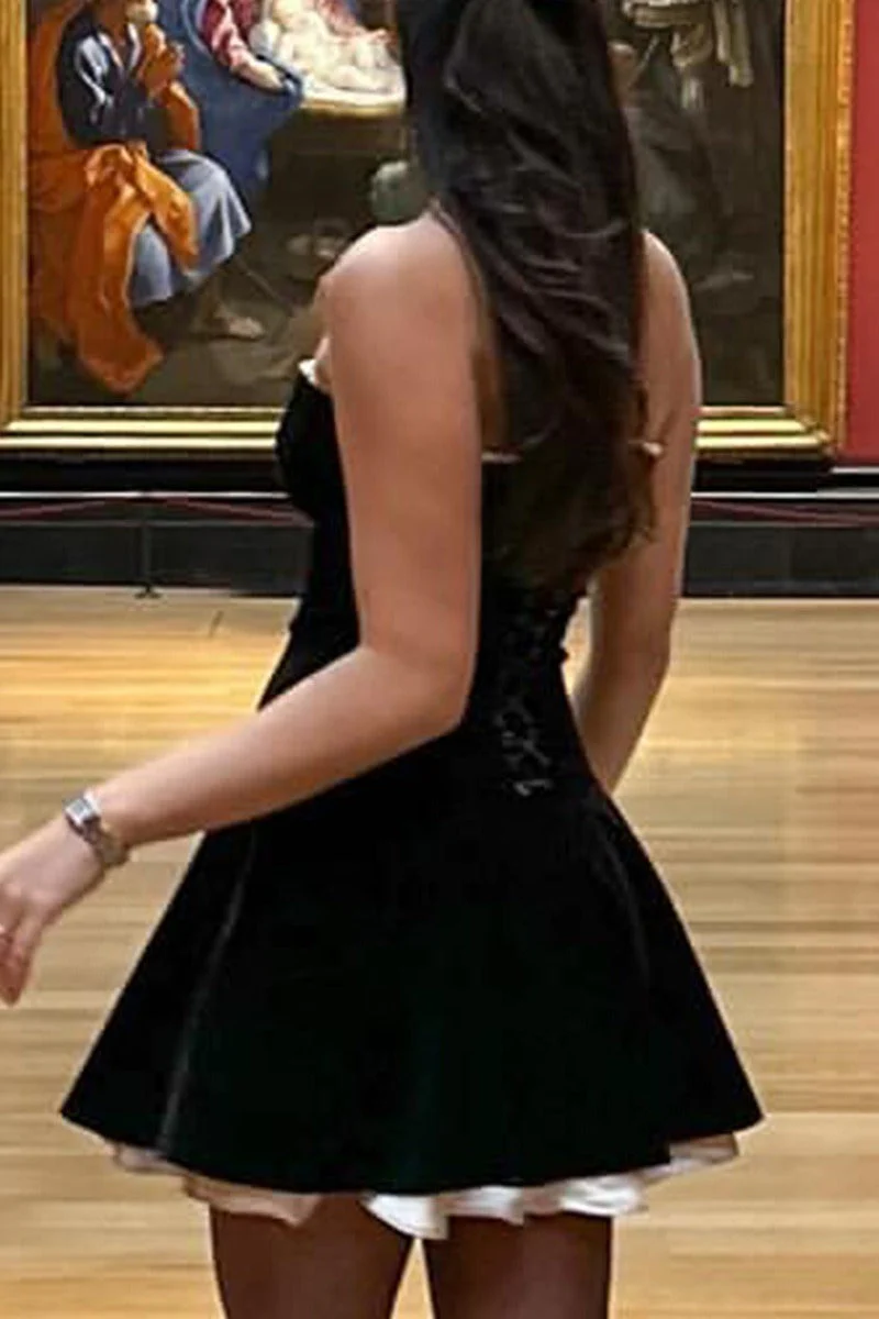 Velvet Bustier A-line Cocktail Dress - Image 7