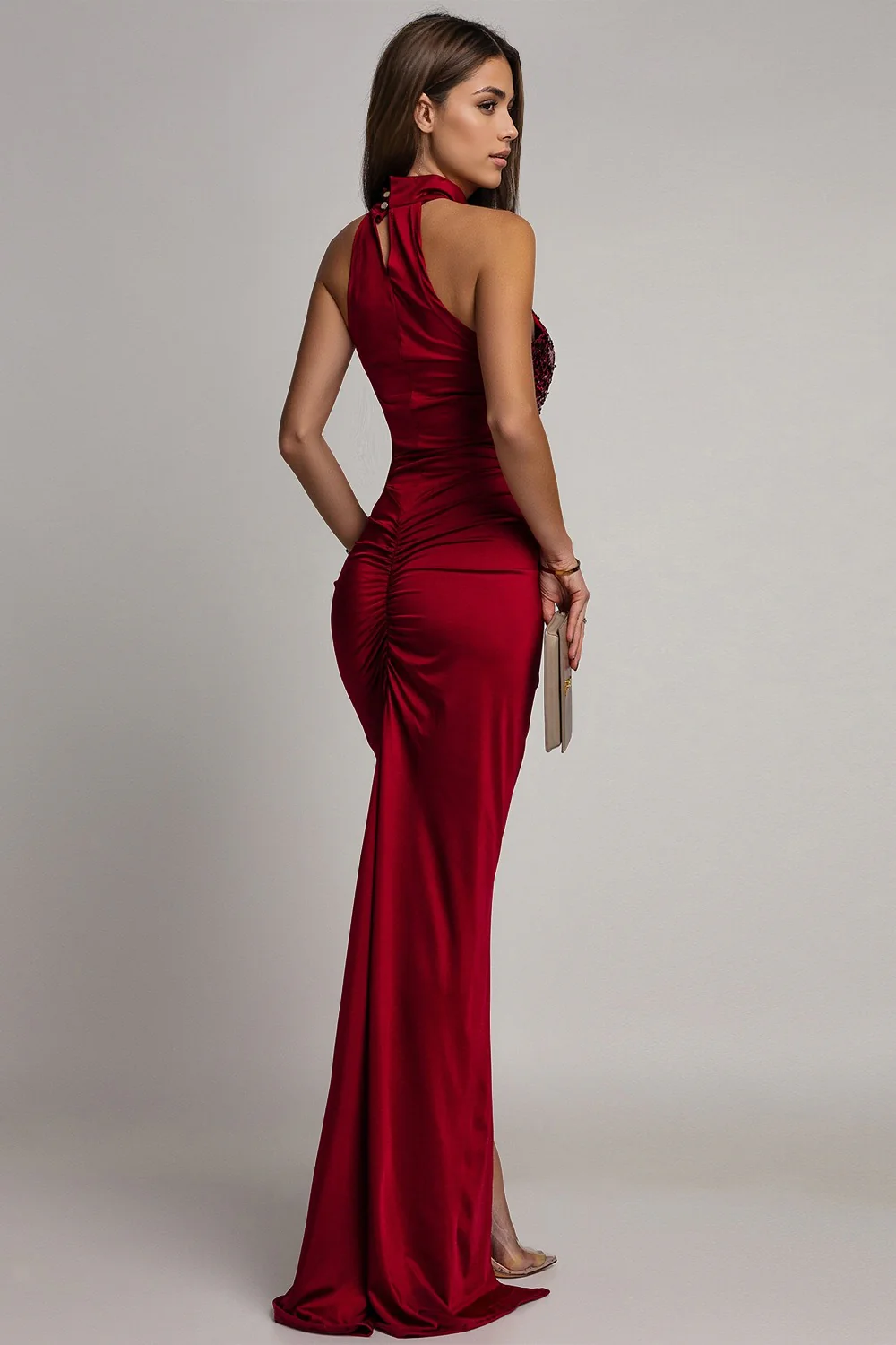 Velvet Sequin Slit Midi Bodycon Dress - Image 4
