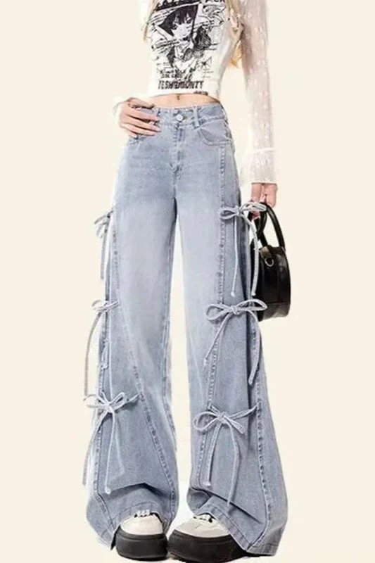 Vintage Bow Bandage Wide Leg Jeans - Image 2