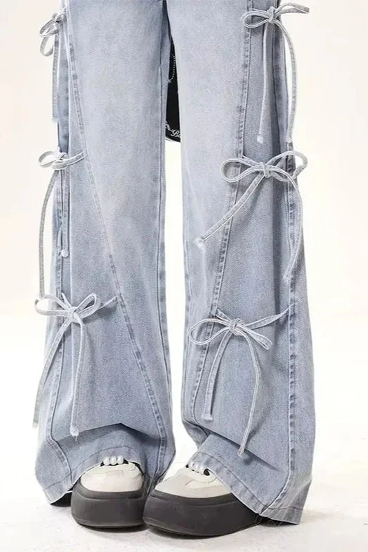 Vintage Bow Bandage Wide Leg Jeans - Image 5