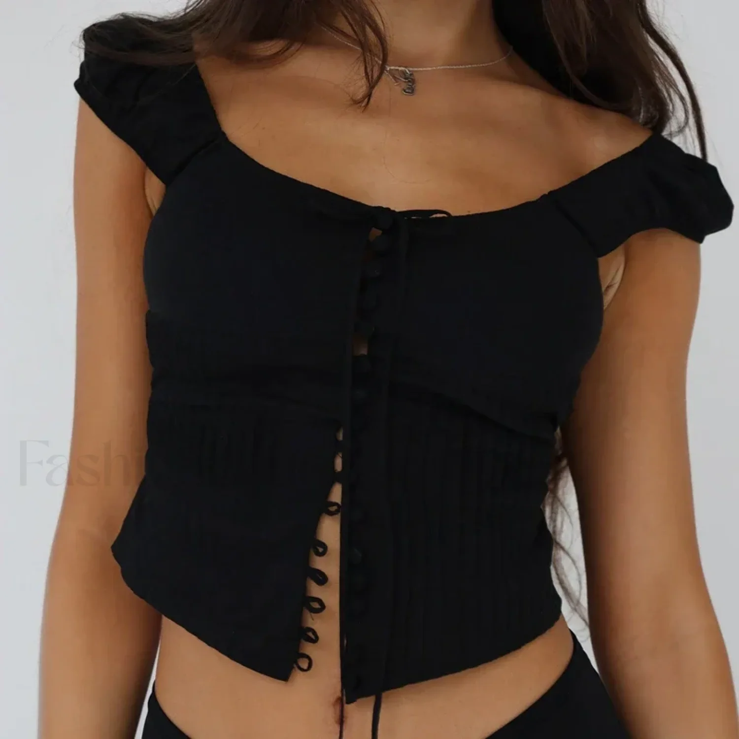 Vintage Button-Up Milkmaid Crop Top - Image 9