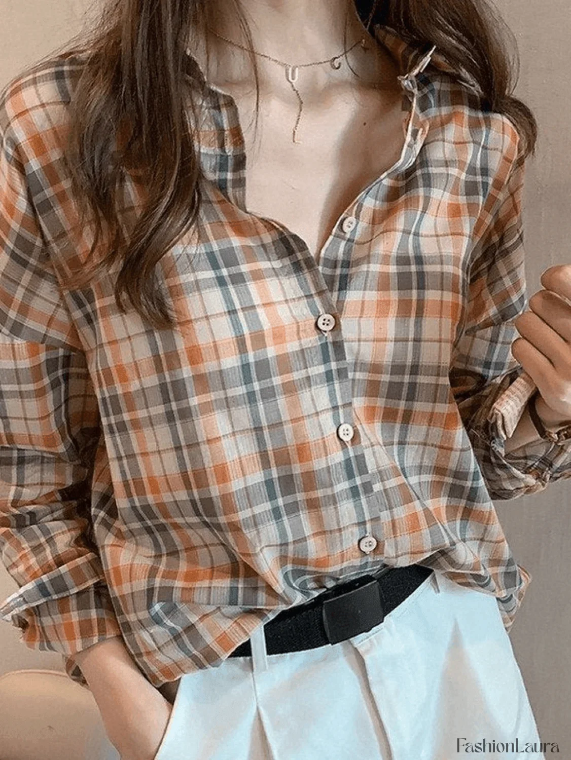 Vintage Checkered Long Sleeve Button Blouse - Image 16