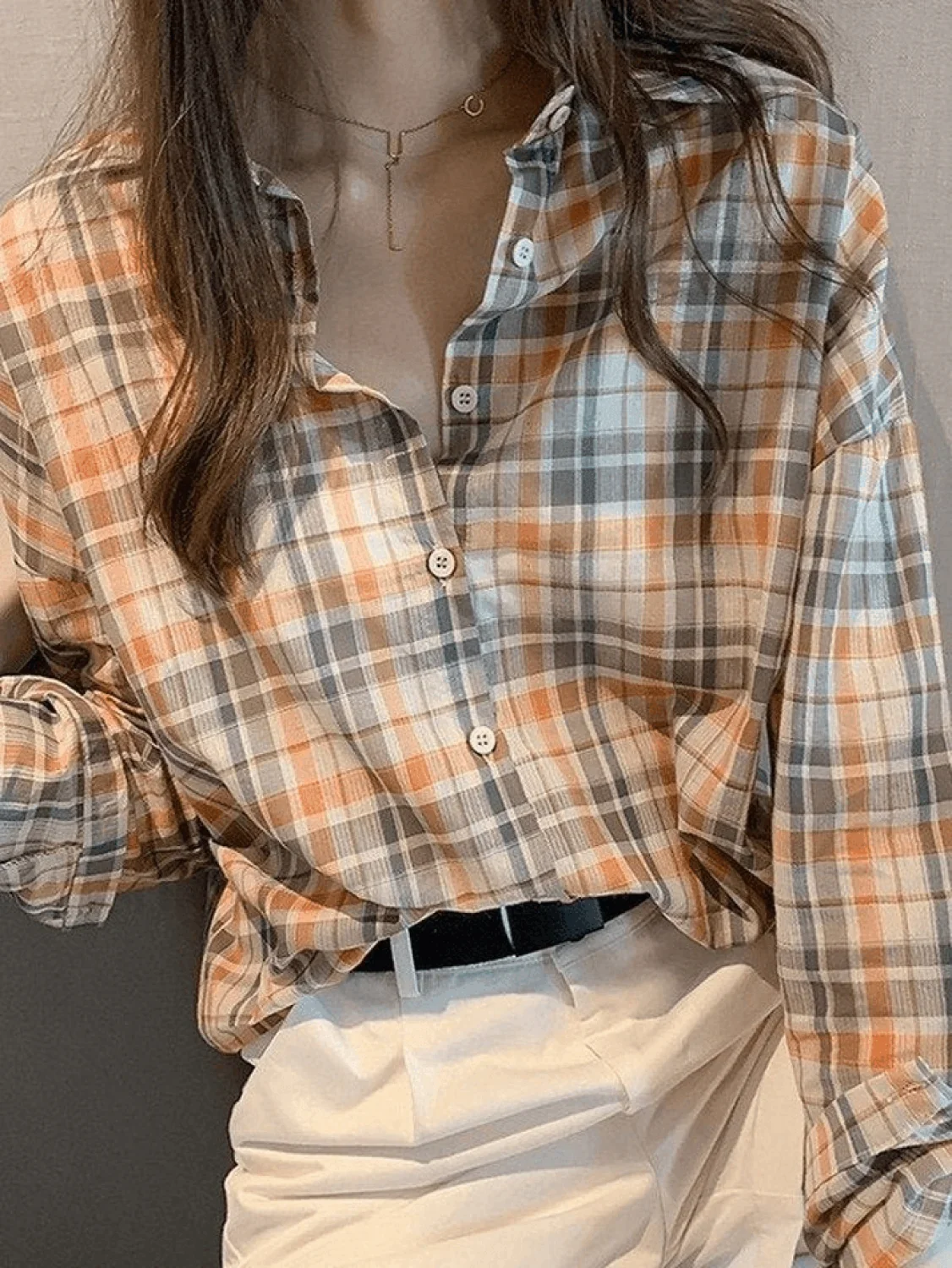 Vintage Checkered Long Sleeve Button Blouse - Image 5