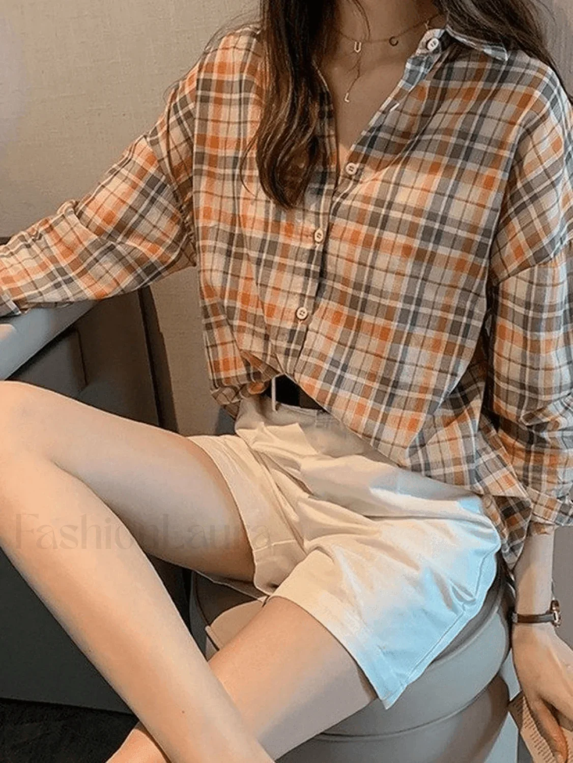 Vintage Checkered Long Sleeve Button Blouse - Image 7