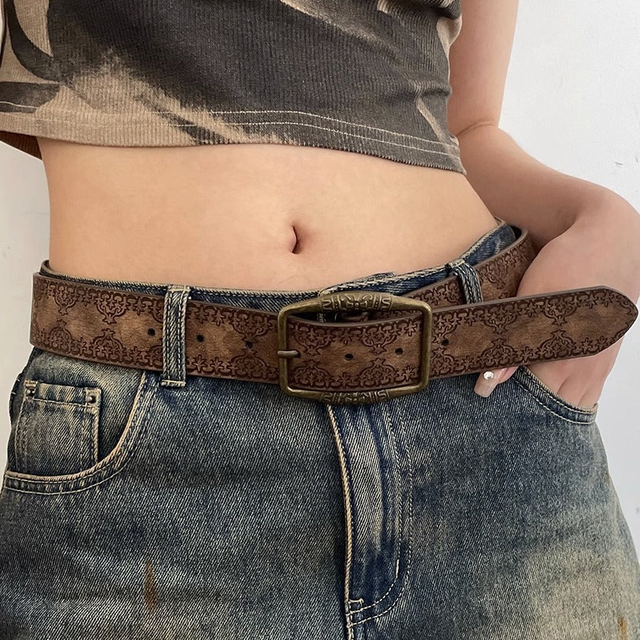 Vintage Embossed Leather Waist Belt - Image 2