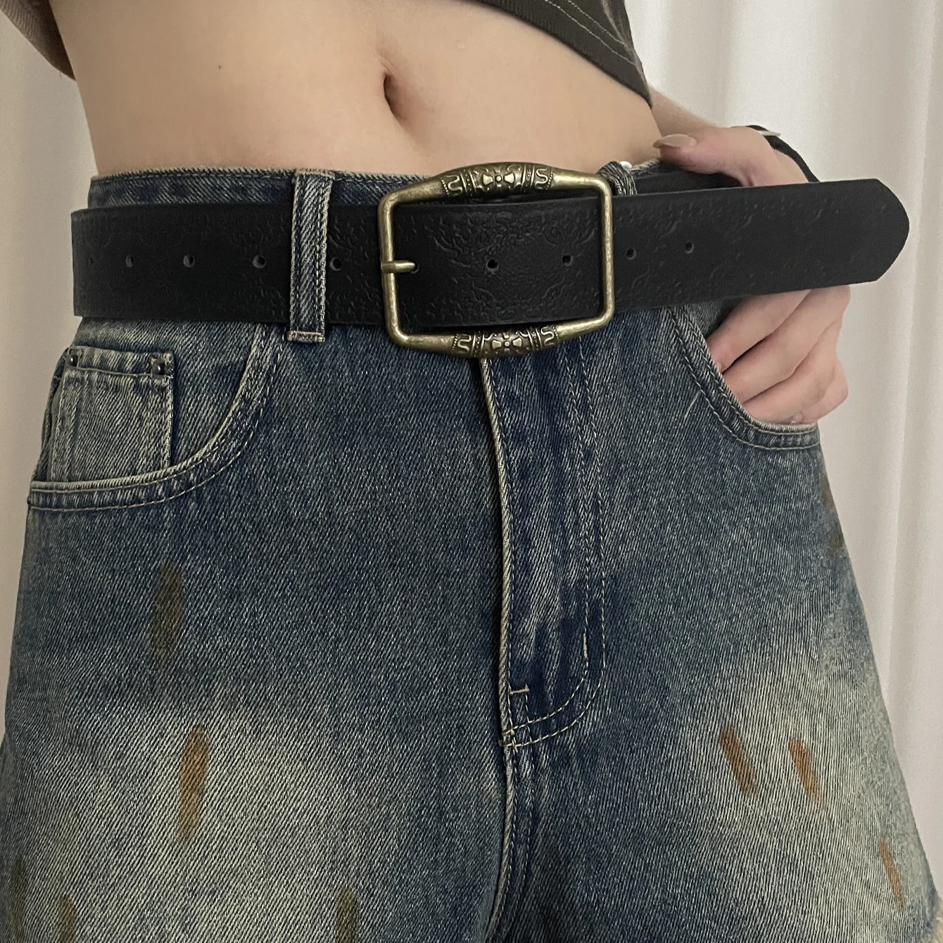 Vintage Embossed Leather Waist Belt - Image 6