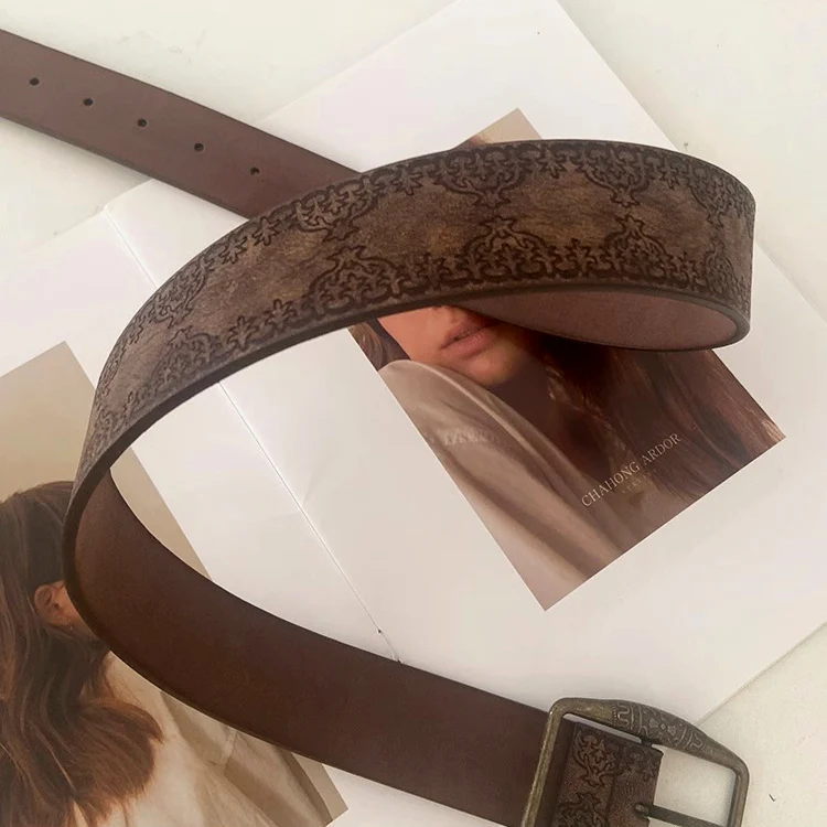 Vintage Embossed Leather Waist Belt - Image 8