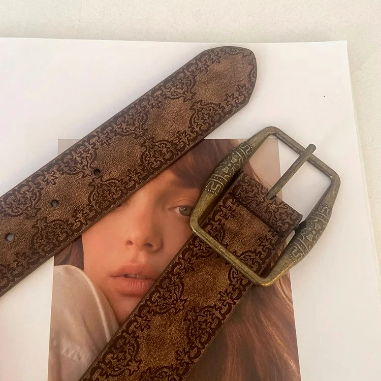 Vintage Embossed Leather Waist Belt - Image 9