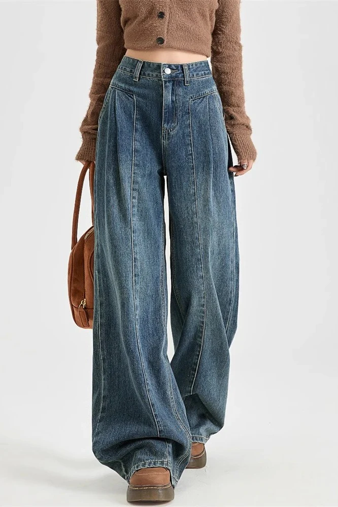 Vintage High Waist Banana Fit Wide Leg Jeans