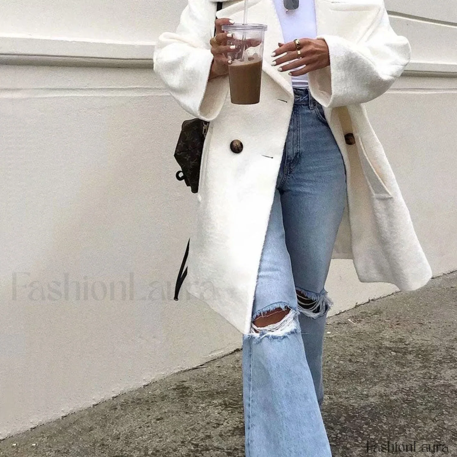 Vintage High Waist Cut Out Frayed Straight Leg Jeans - Light Blue - Image 9