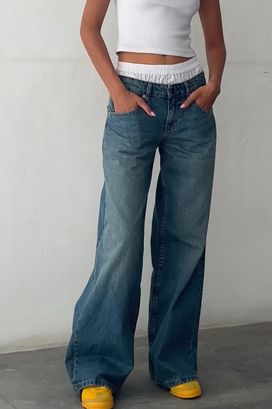 Vintage Low Rise Washed Straight Jeans - Image 2