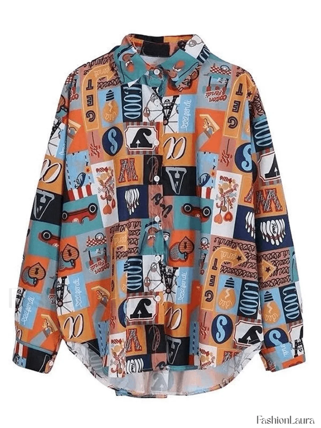 Vintage Mixed Print Long Sleeve Blouse - Image 21