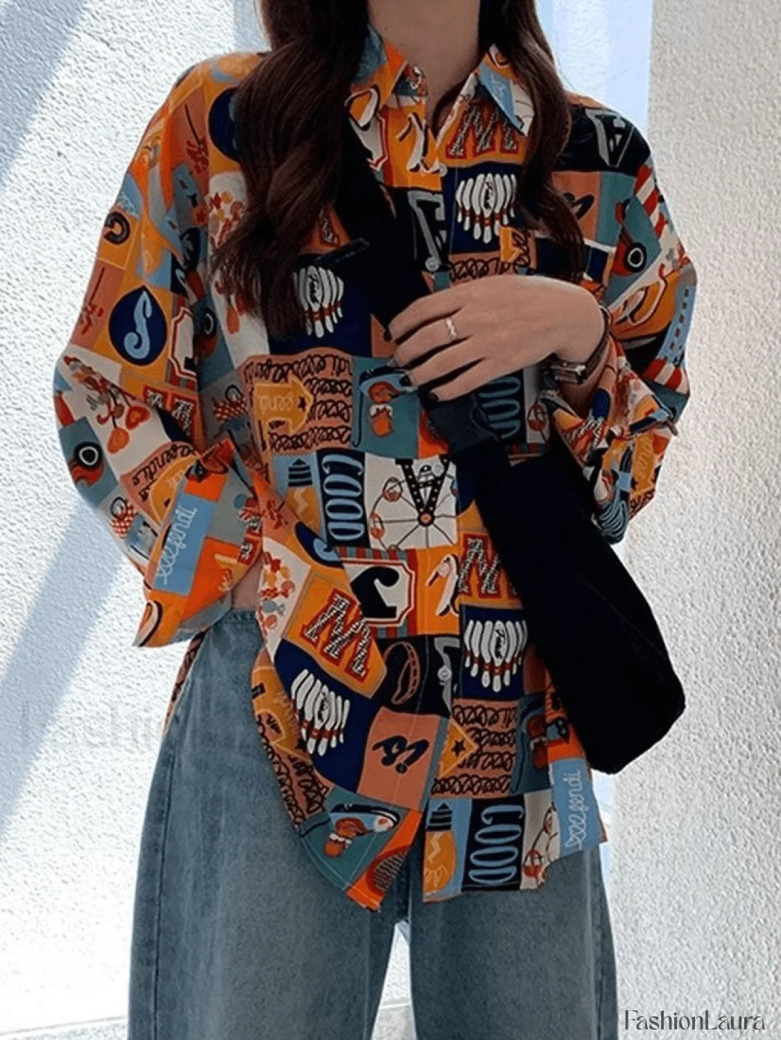 Vintage Mixed Print Long Sleeve Blouse - Image 25