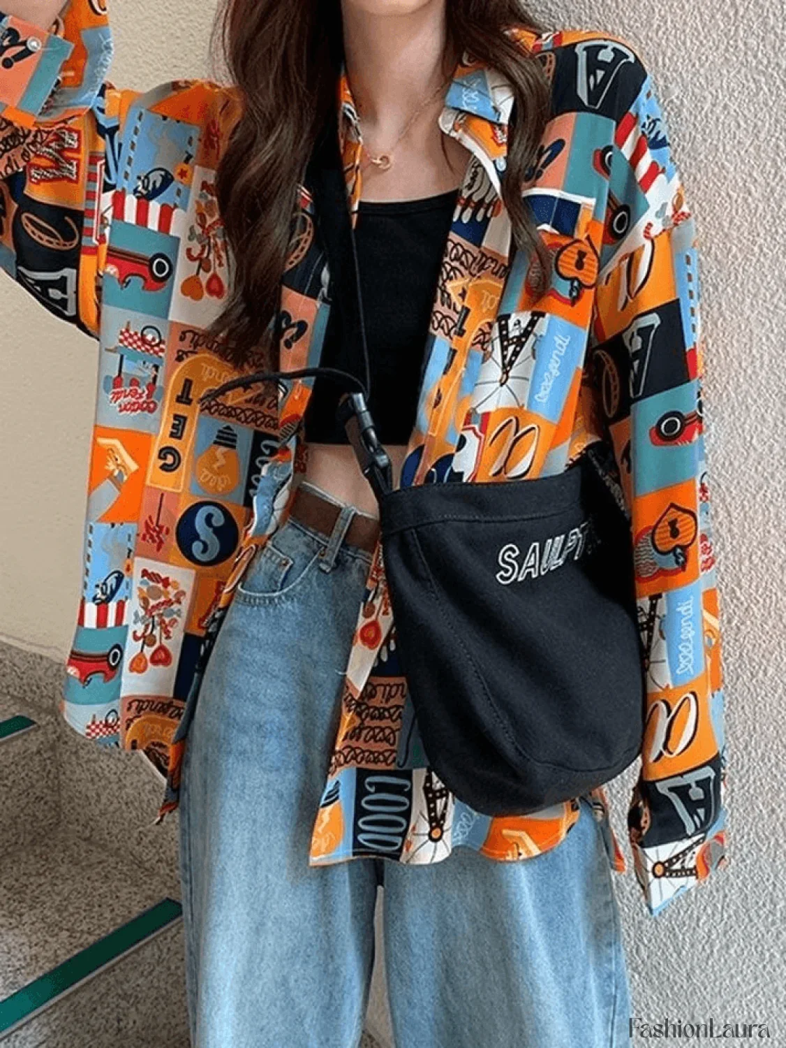 Vintage Mixed Print Long Sleeve Blouse - Image 26