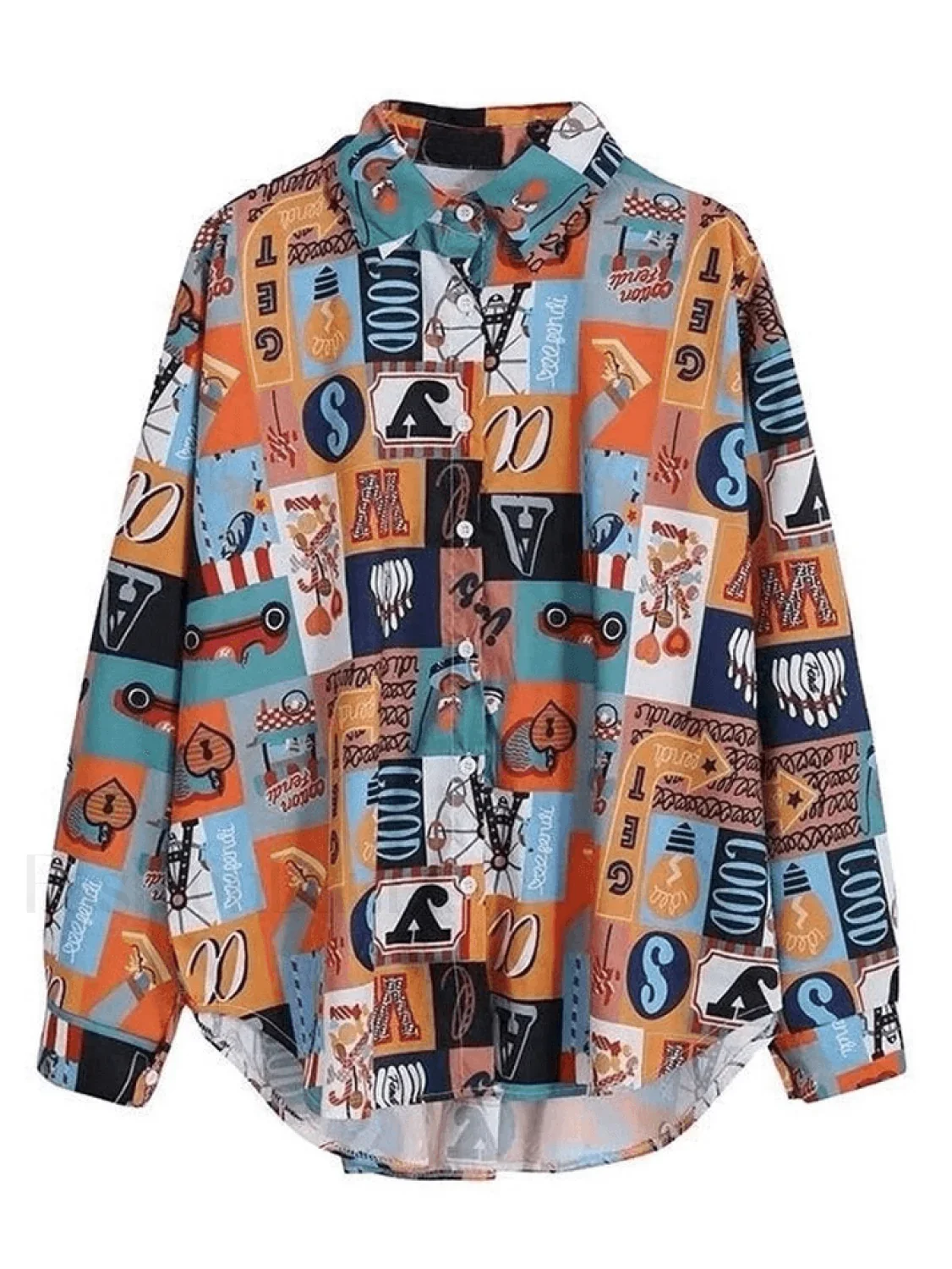 Vintage Mixed Print Long Sleeve Blouse - Image 6