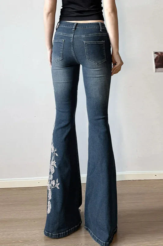 Vintage Plant Embroidered Bootcut Jeans - Image 10